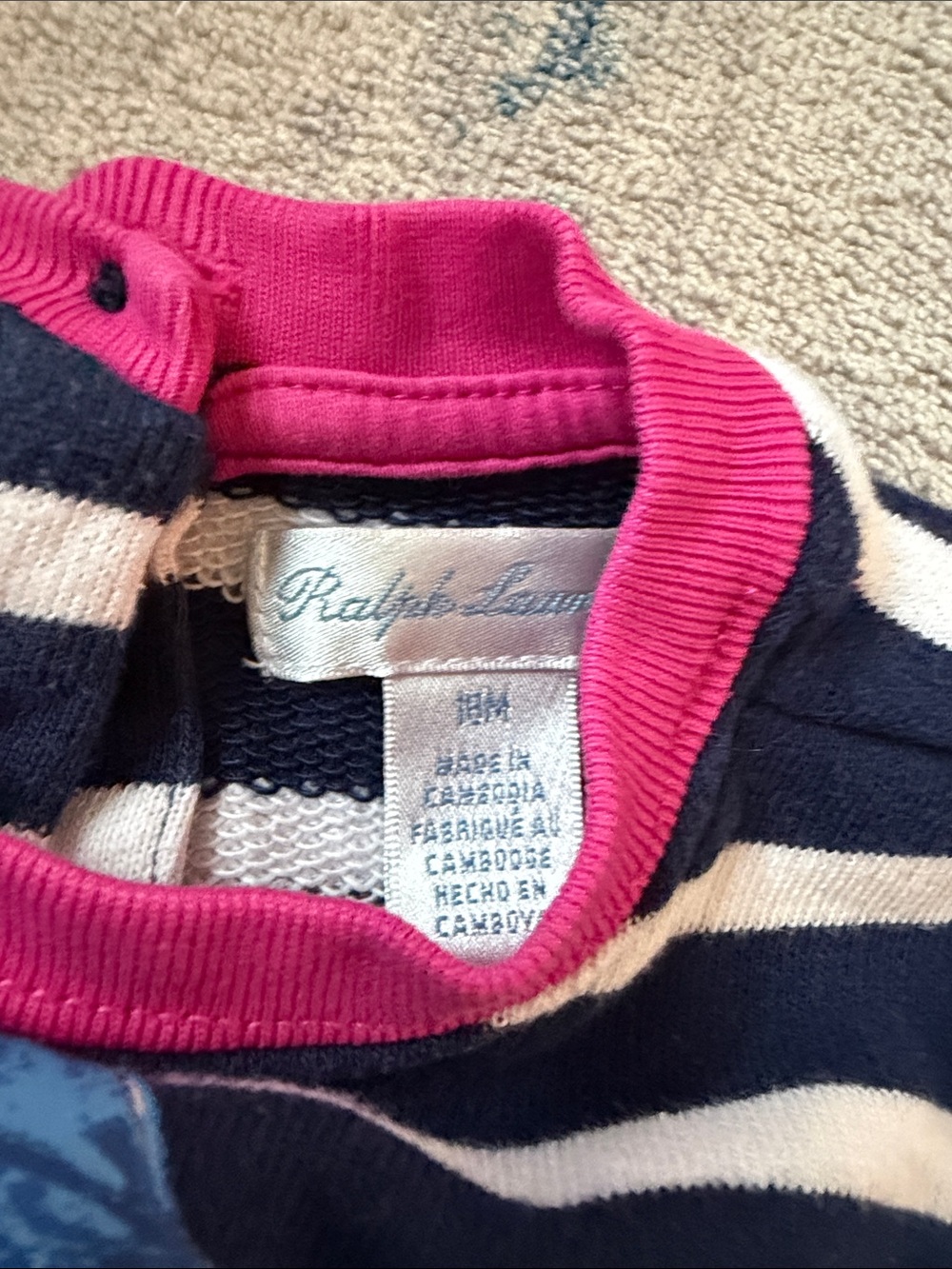 Polo by Ralph Lauren Navy & White Striped Bear Pullover Dress with Pink Trim - Picture 4 of 7